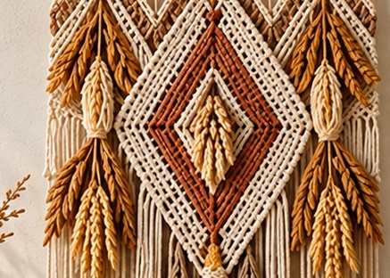 Clay & Cream close-up of cotton knots and wheat