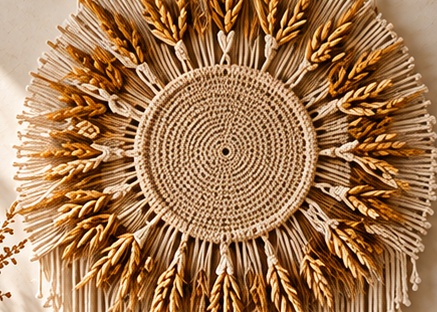 Sunfield close-up of cotton knots and wheat