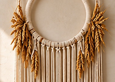 Harvest Halo close-up of cotton knots and wheat