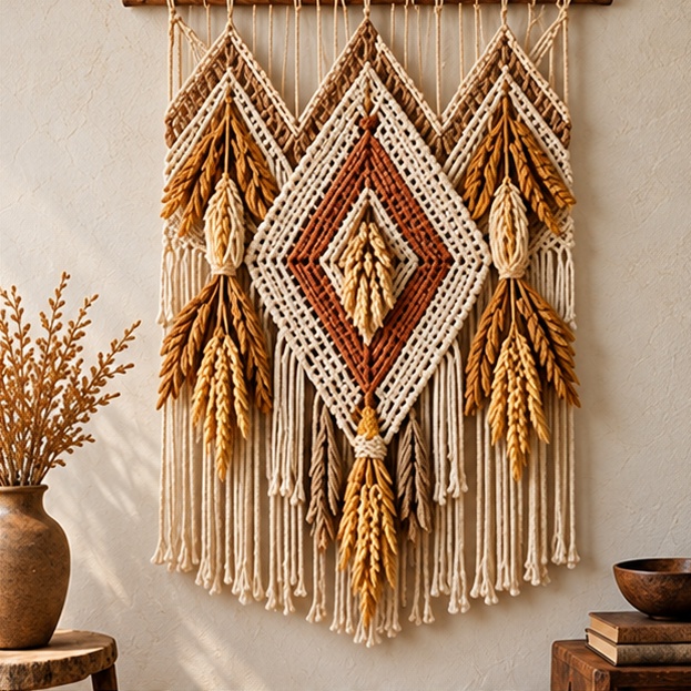 Clay & Cream: Clay / Cream, Symmetric diamonds wheat tapestry