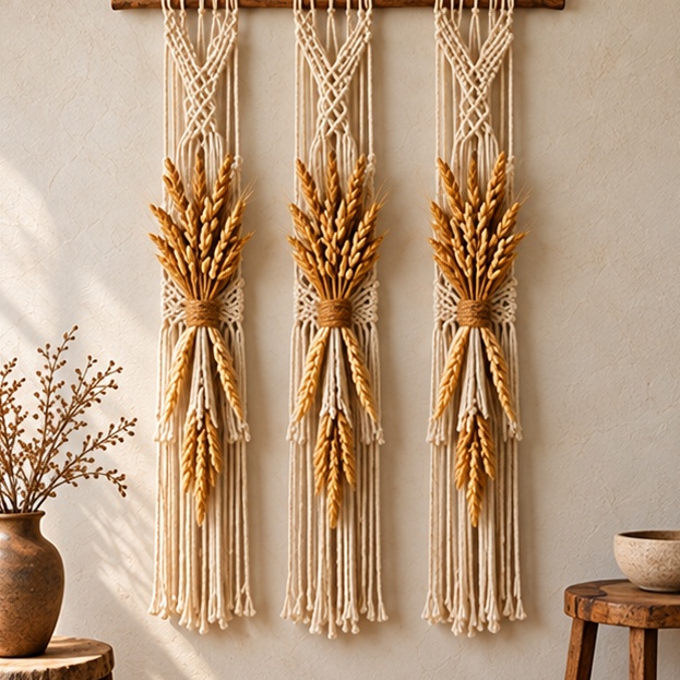 Ivory Grove: Ivory / Wheat gold, Three wheat bundles wheat tapestry