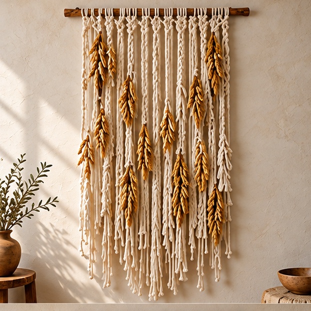 Wheatfall: Cream / Wheat gold, Vertical cascade wheat tapestry