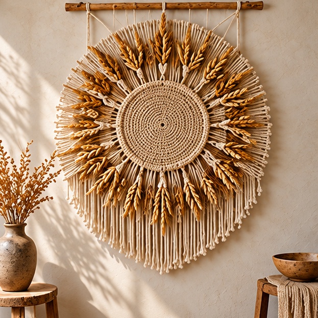 Sunfield: Oatmeal / Honey, Radial sun wheat tapestry